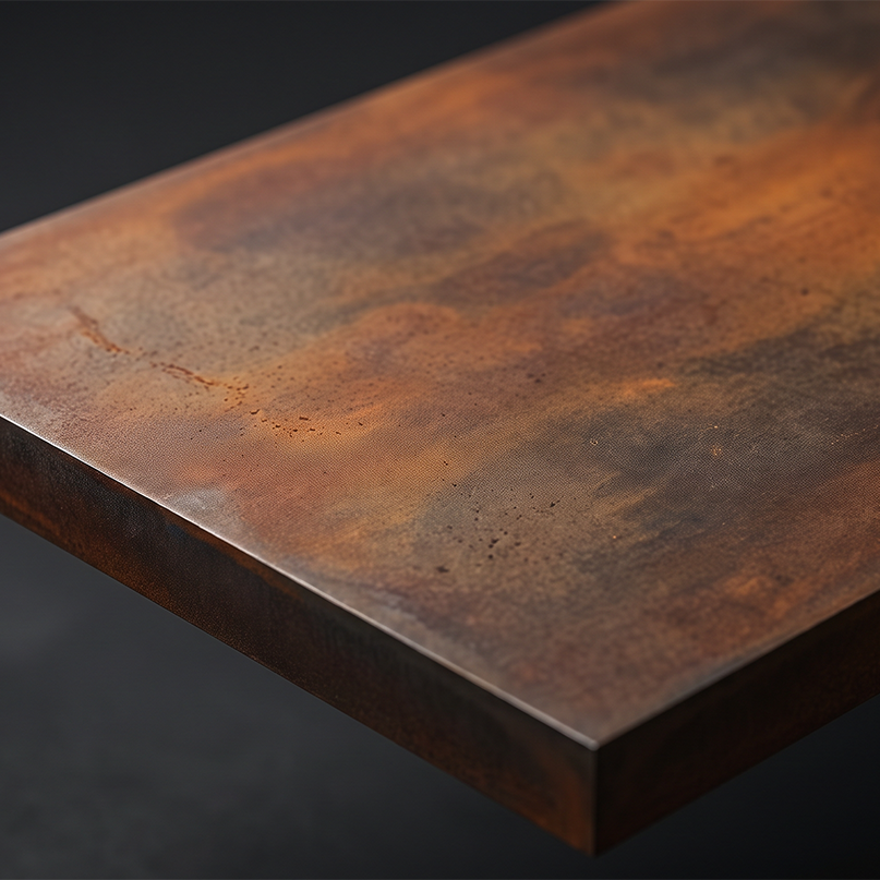 Plaque en acier Corten avec patine naturelle brune et cuivrée