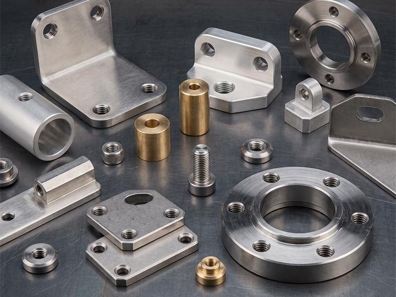 Ensemble de pièces techniques en inox, aluminium et laiton usinées avec précision
